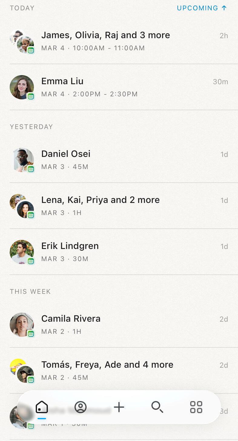 Mesh app Events Home view