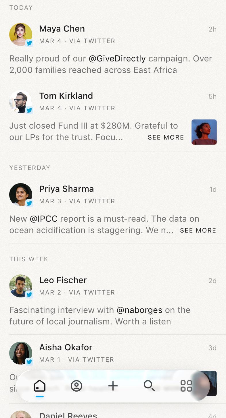 Mesh app Posts Home view