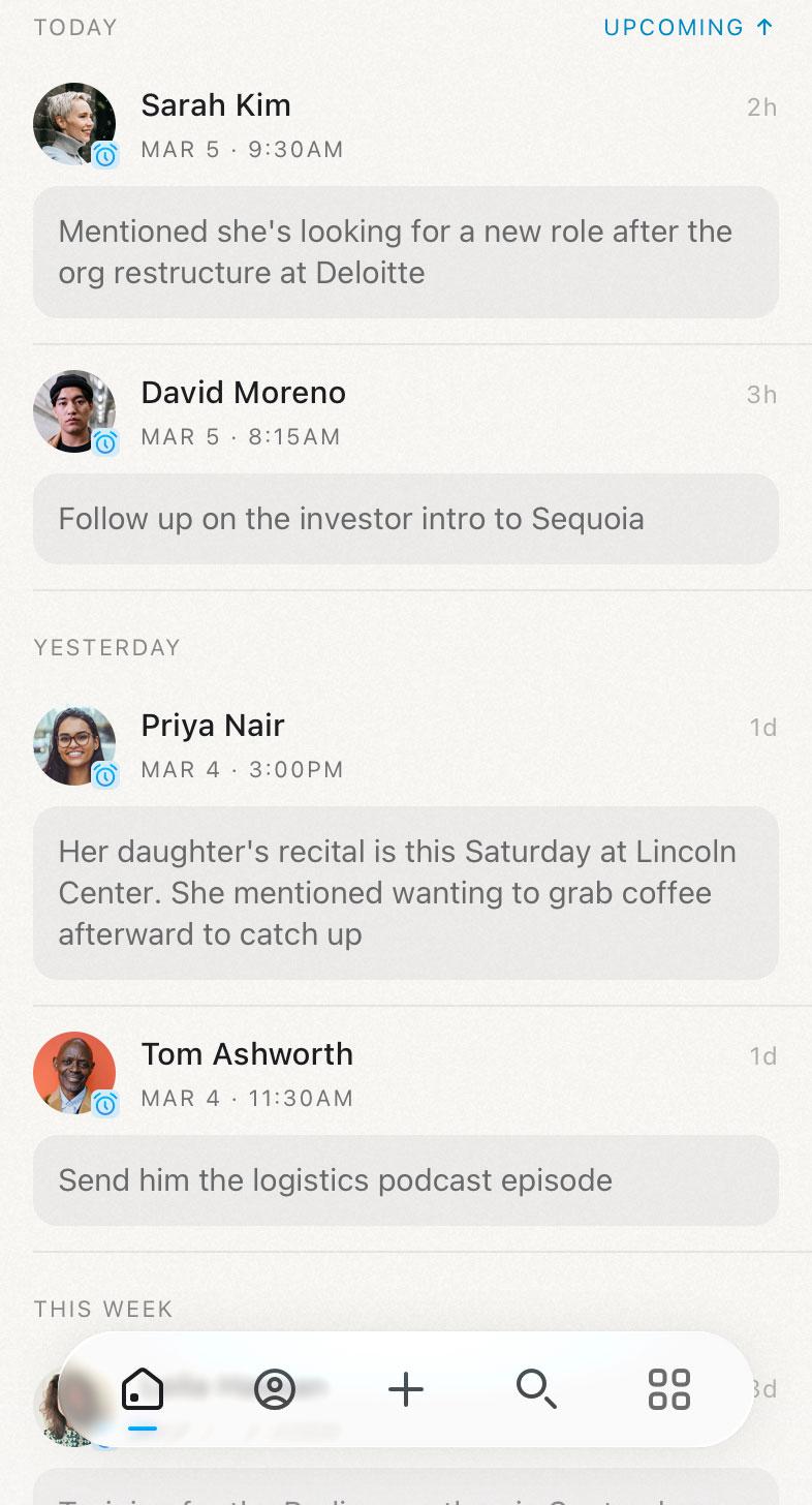 Mesh app Reminders Home view