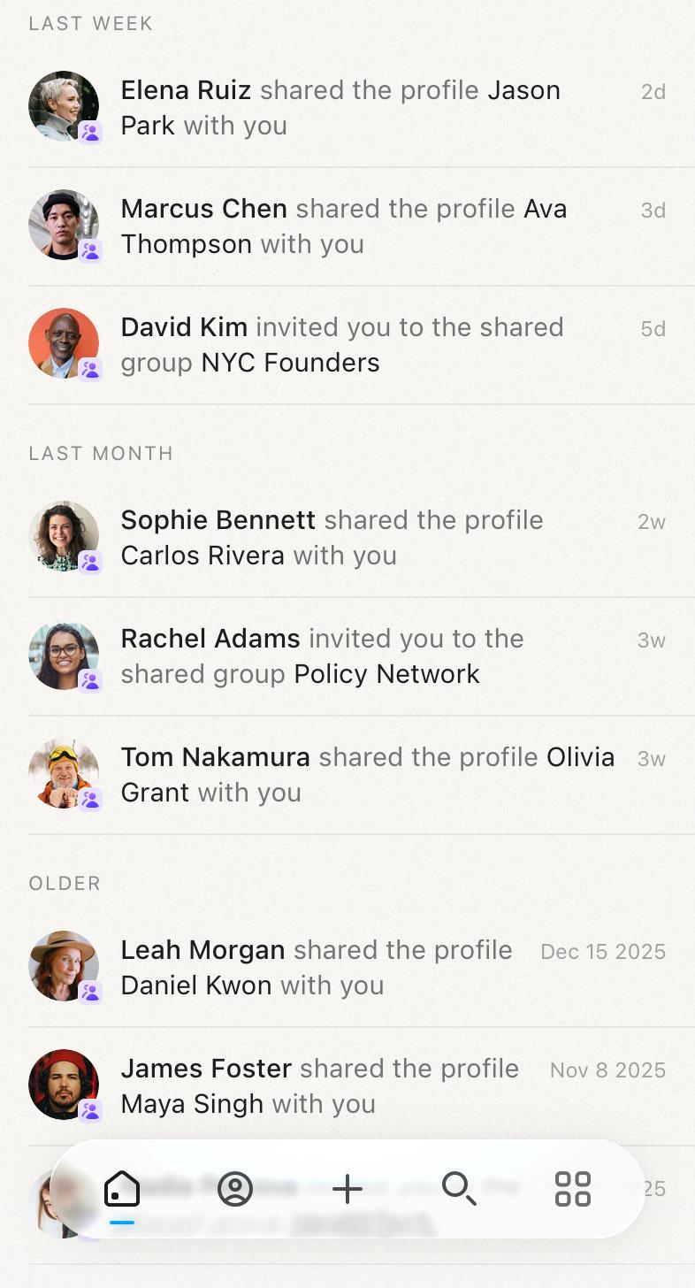 Mesh app Sharing Home view