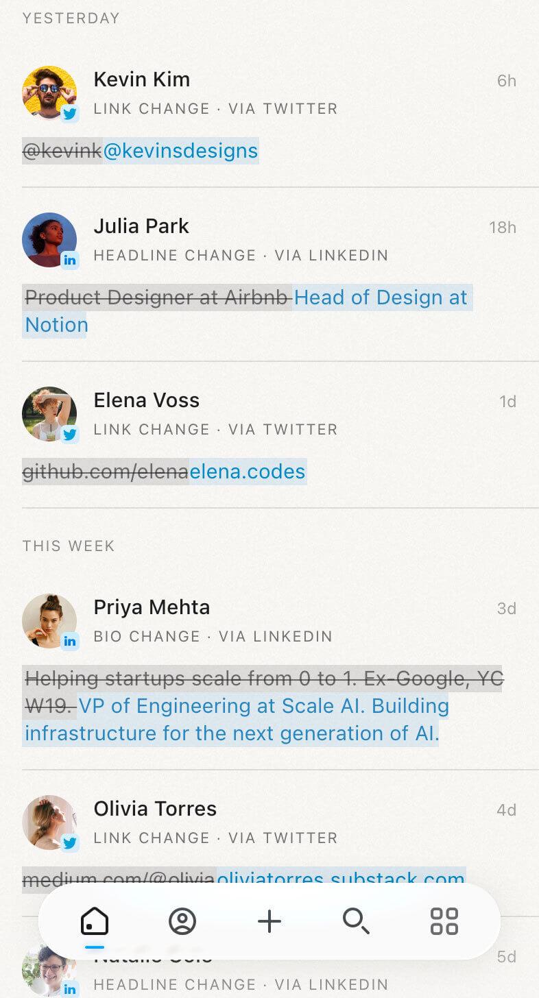 Mesh app Social changes Home view