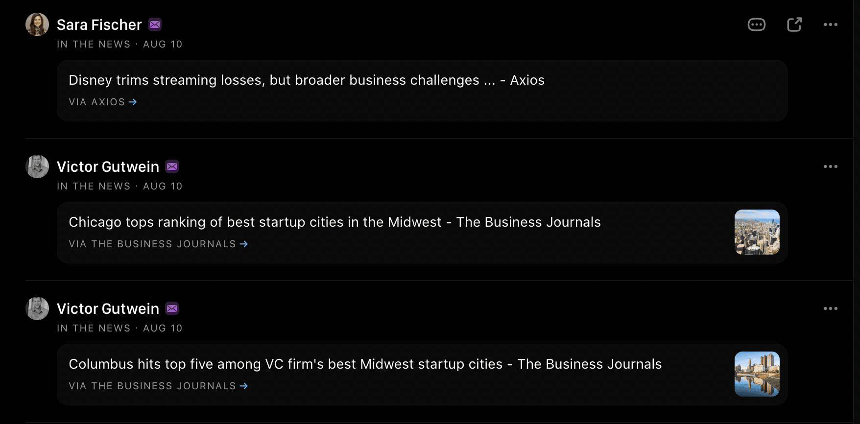Clay, a popular Personal Relationship Manager, alerts you when contacts are mentioned in the news. 