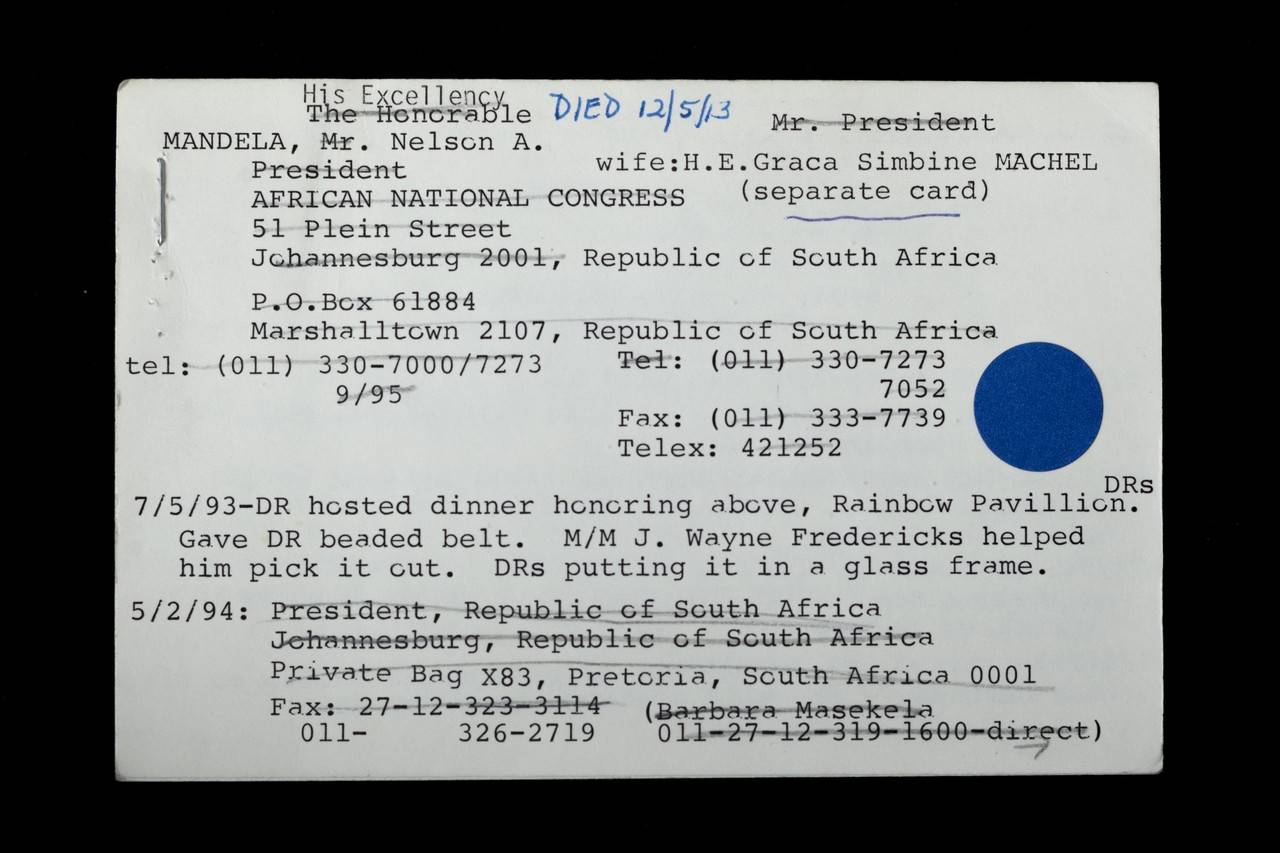David Rockefeller kept notes on everyone he met. Source: [WSJ](https://www.wsj.com/articles/david-rockefellers-famous-rolodex-is-astonishing-heres-a-first-peek-1512494592)